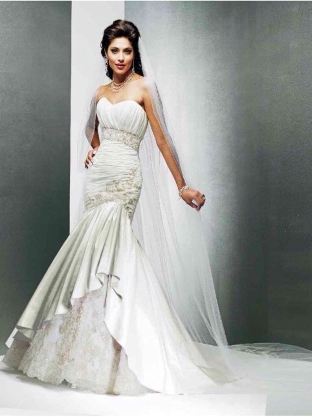 Maggie Sottero Couture Size 12 Mermaid Wedding Dress Ivory Lace Gold.
